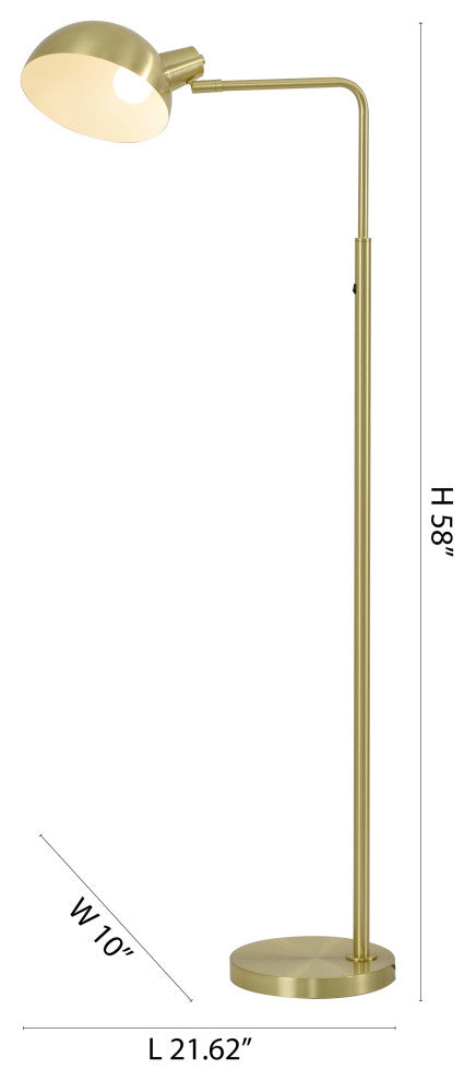 1-Light Satin Brass Metal Floor Lamp With A Metal Shade