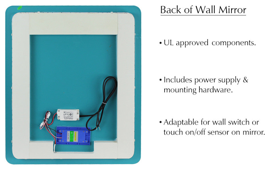 Transolid Veda 35-in X 30-in LED Back-Lit Mirror with Touch Sensor, Silver