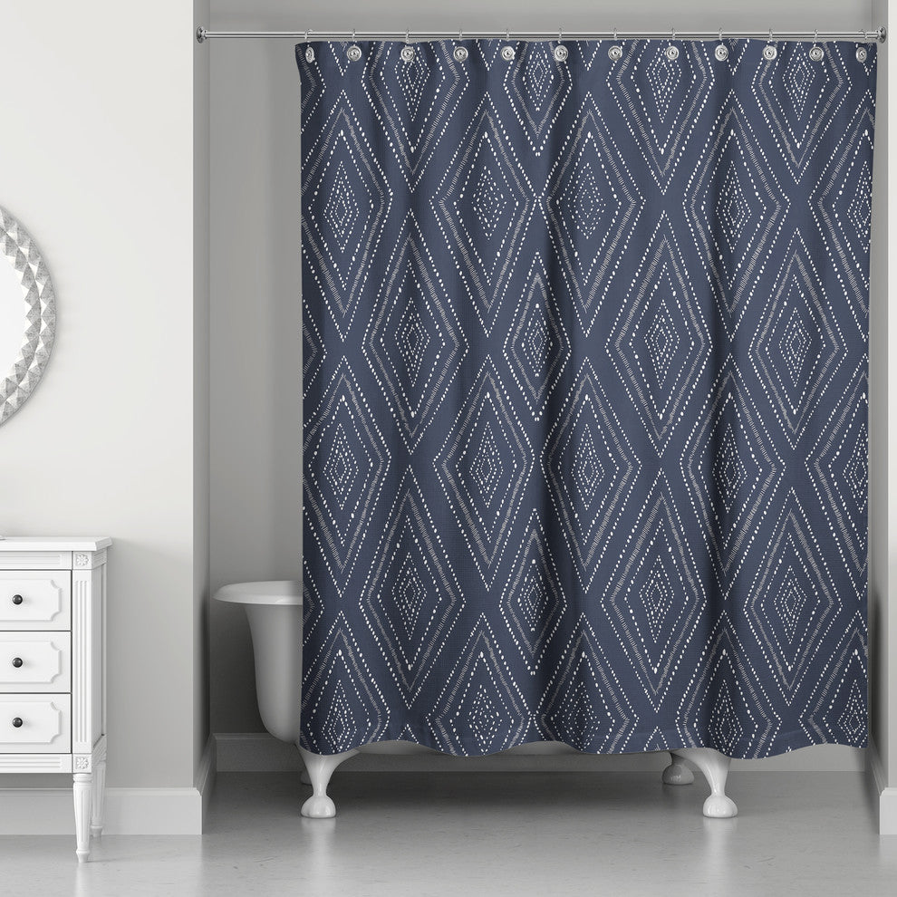 Navy Tribal Diamond 71x74 Shower Curtain
