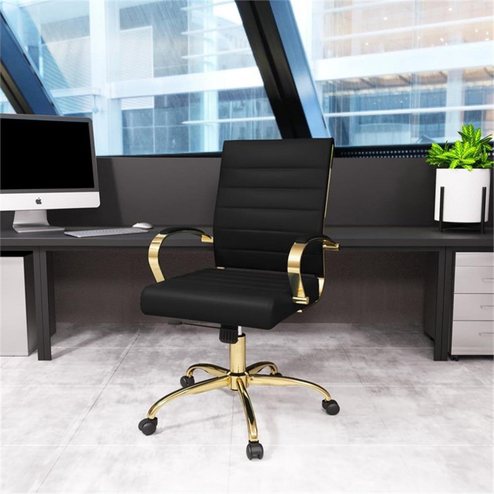 LeisureMod Benmar Modern Adjustable Leather Office Chair in Black