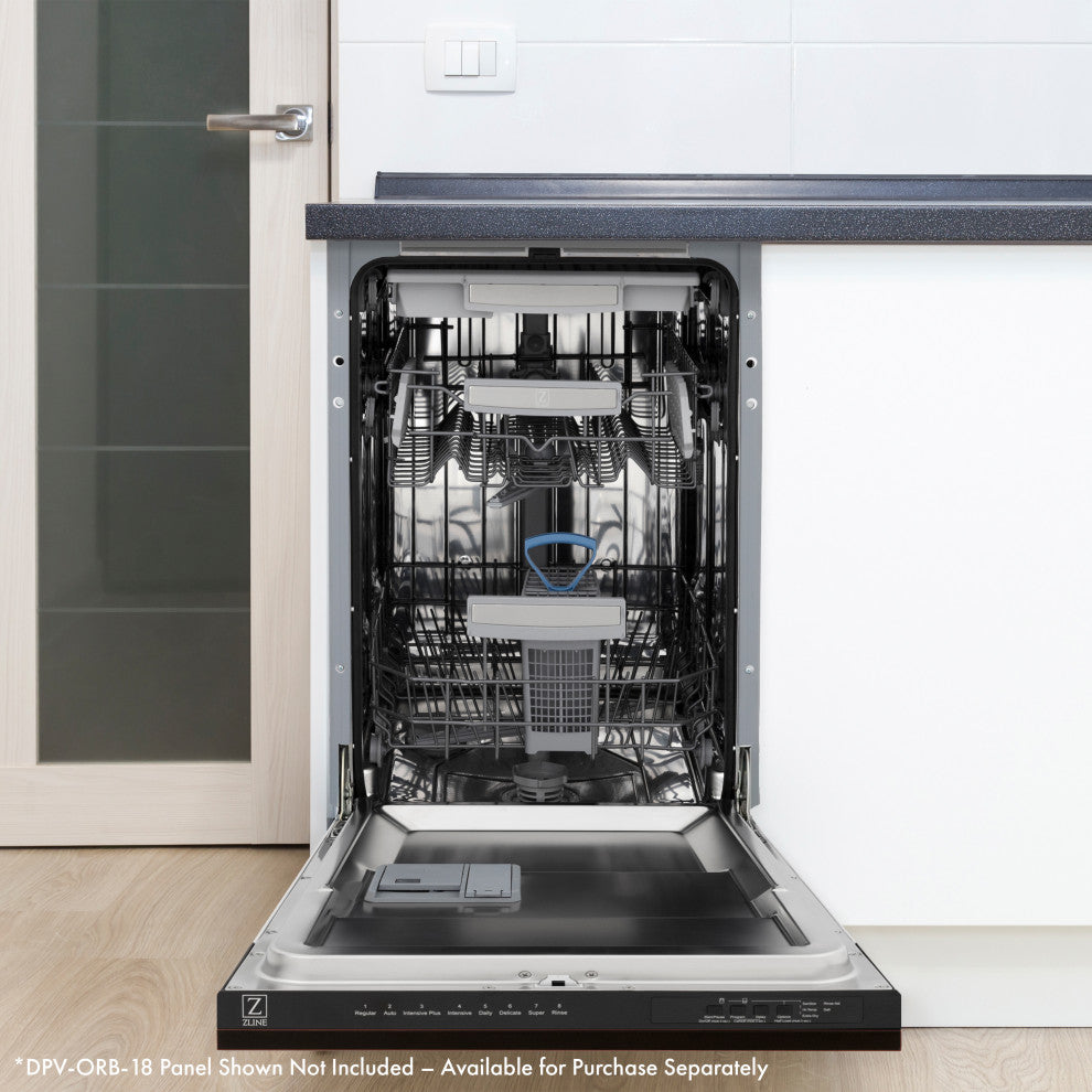 ZLINE Tallac 18" Panel Ready Dishwasher With a Gold Handle, DWVZ-18-G