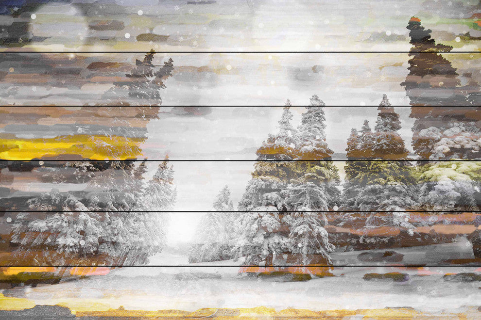 "Tree Snow" Painting Print on White Wood