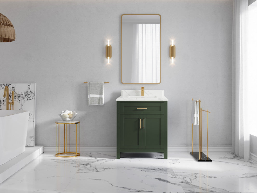 Cambridge 30 Single Sink Bath Vanity in Pewter Green 1.5" Calacatta Laza