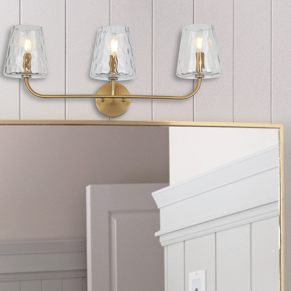 Eleanor Contemporary 3 Light Aged Brass Clear Metal Vanity