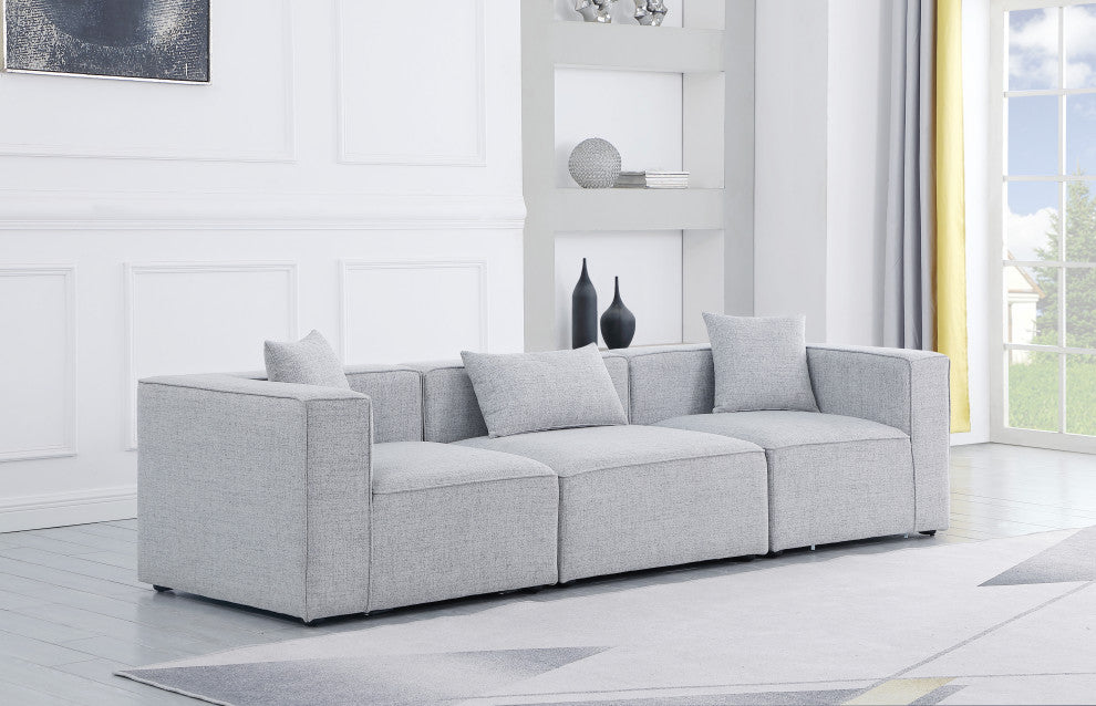 Cube Upholstered Modular Sofa, Gray, 3-Piece: 1 Armless Chair, 2 Corner Chair, Linen Texured Fabric