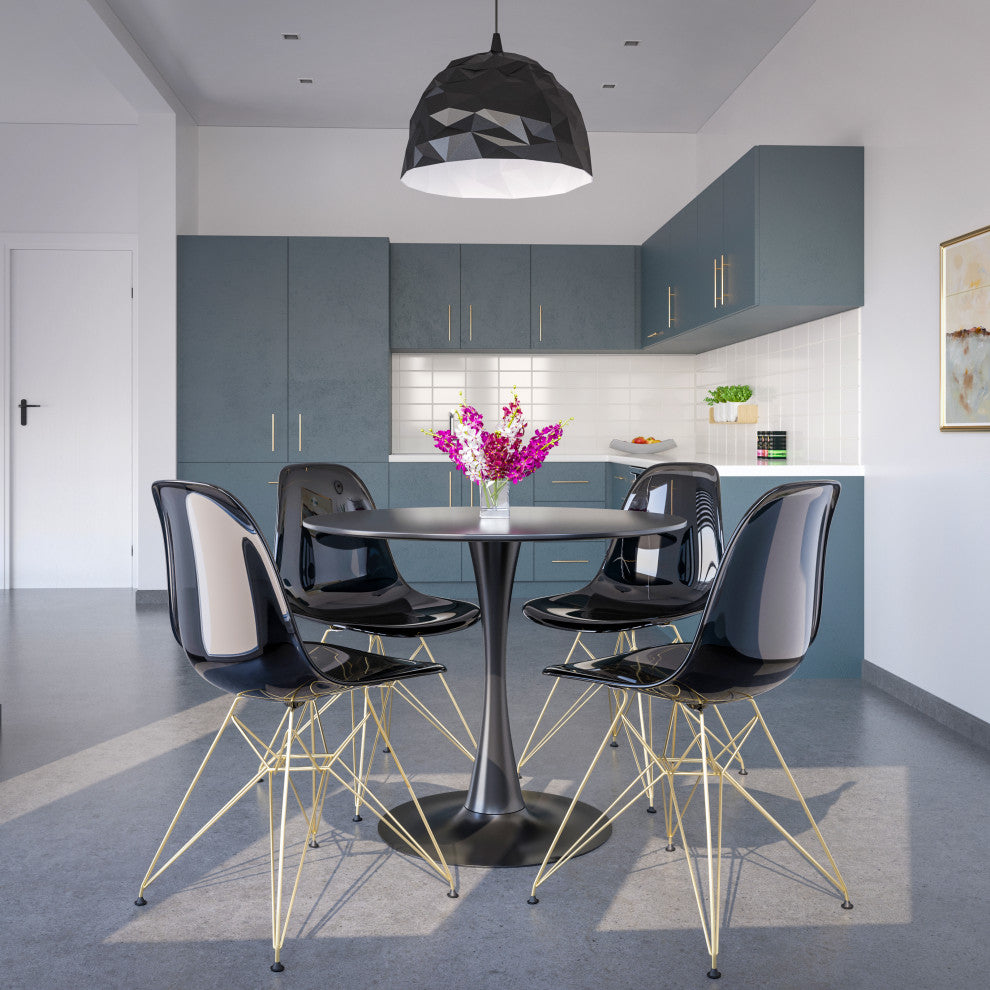 Dining Chair with ABS Plastic Seats Side Chair in Gold Chrome, Transparent Black