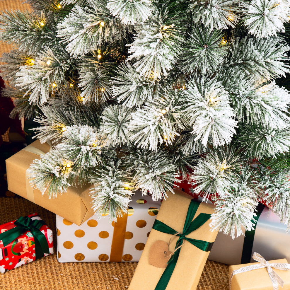 6ft Pre-Lit Flocked Pencil Pine Artificial Christmas Tree With 300 Warm Lights