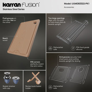 Karran Undermount 33-in Stainless Steel Double Bowl Workstation Kitchen Sink