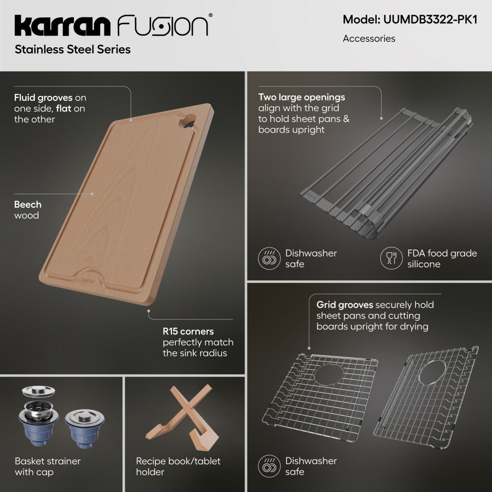 Karran Undermount 33-in Stainless Steel Double Bowl Workstation Kitchen Sink