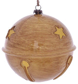 4.75" Tan Wood Grain Bell Orn 4/Bag