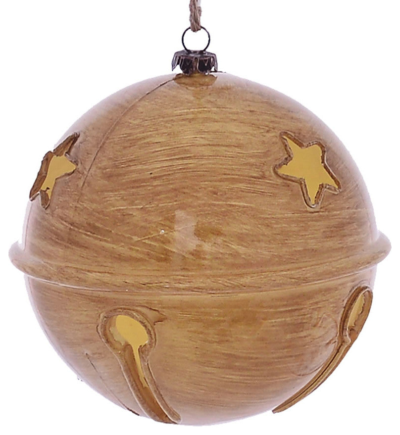 4.75" Tan Wood Grain Bell Orn 4/Bag