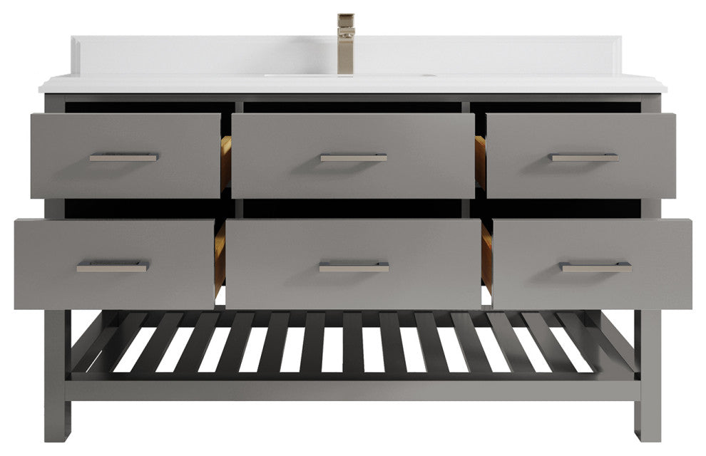 Parker 60 Single Sink Bathroom Vanity in Elephant Skin Gray  1.5" White Quartz