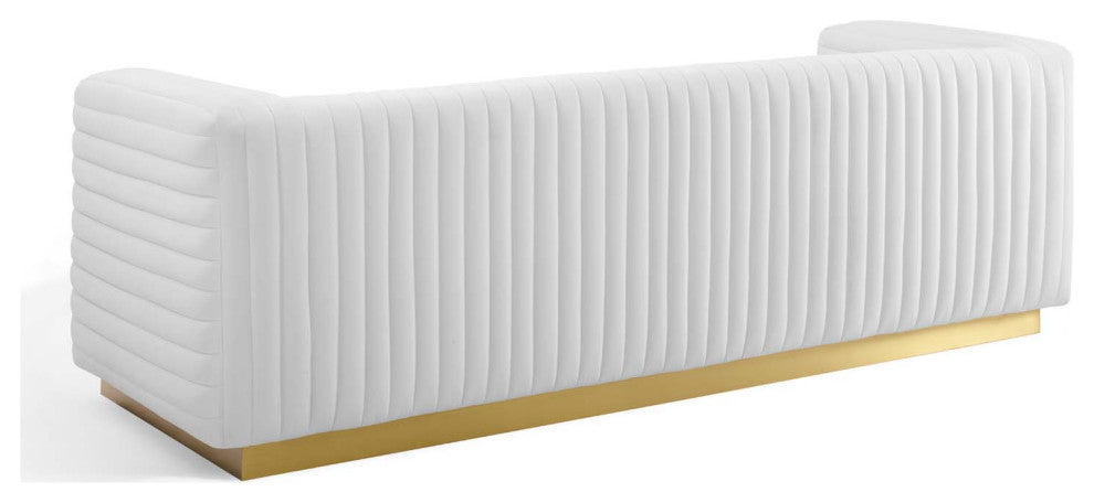 Tufted Sofa, Velvet, White, Modern, Living Lounge Room Hotel Lobby Hospitality