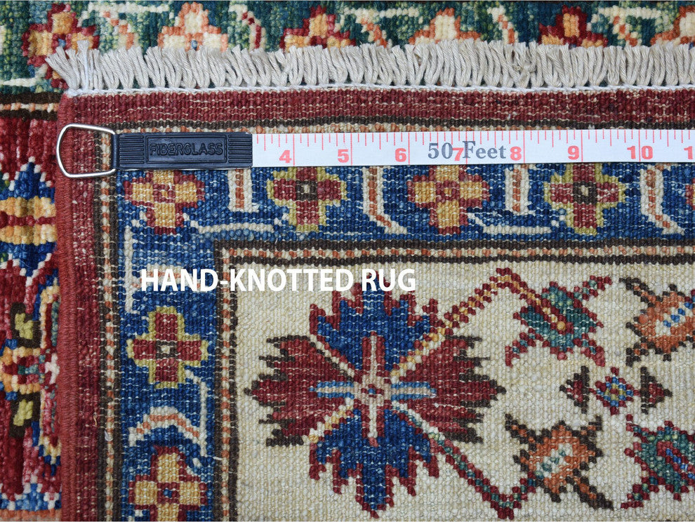 Red Super Kazak Geometric Design Hand-Knotted XL Runner Rug, 3'4"x19'3"
