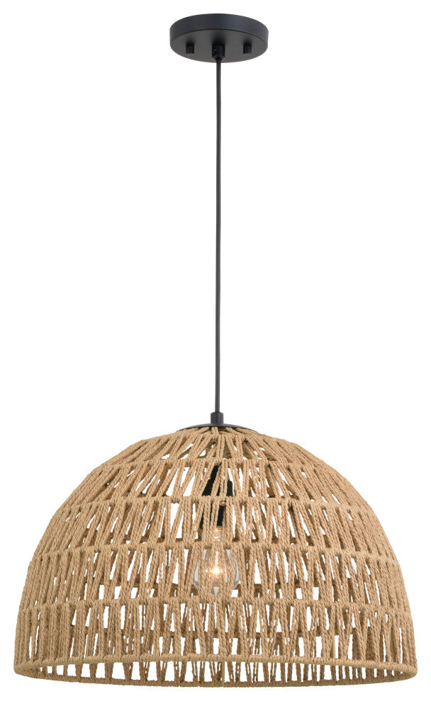 Nassau 1L Matte Black Transitional Pendant Light Natural Woven Rope Shade