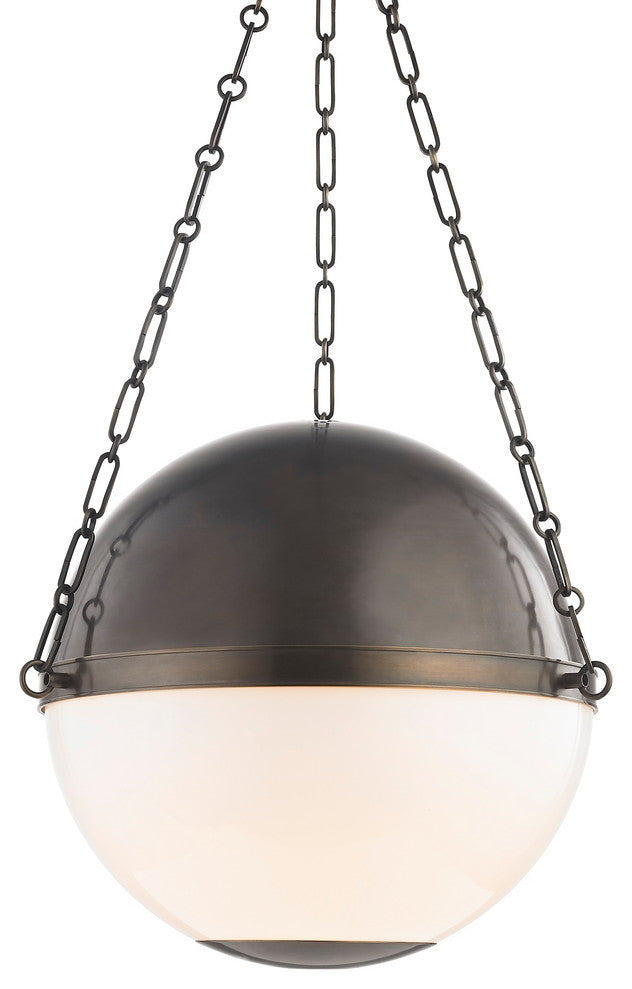 Sphere No.2 Large Pendant With Opal Glass Shade, Distressed Bronze
