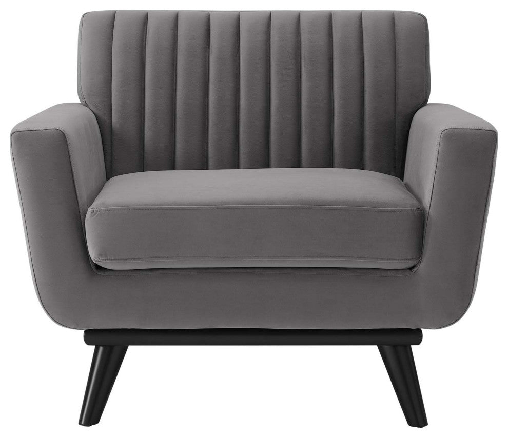 Tufted Armchair Accent Chair, Velvet, Gray, Modern, Lounge Hospitality