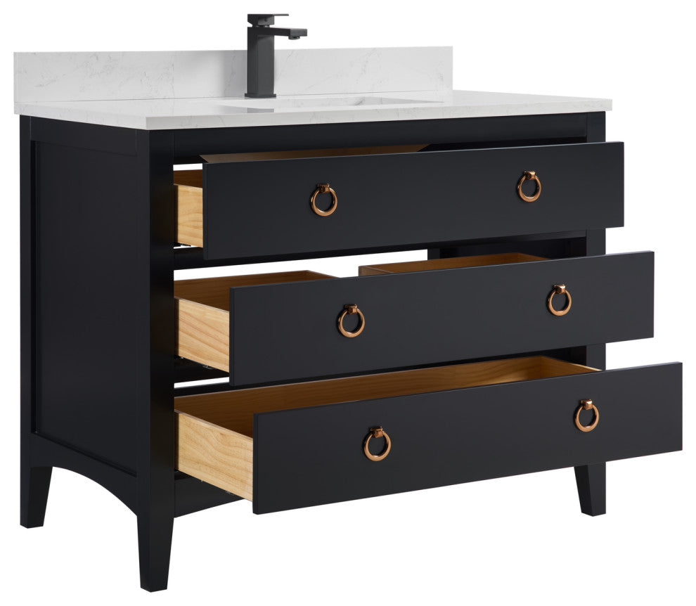 Legion Furniture WS2518 Series Bathroom Sink Vanity, Tricorn Black, 42", Artificial Stone Top, Single Sink