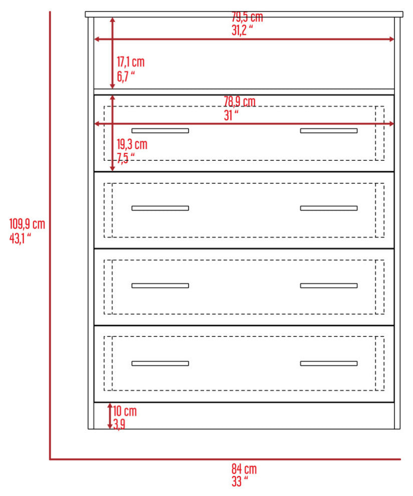 Lagos 4 Drawer Dresser with Open Shelf and Metal Handles, Light Gray