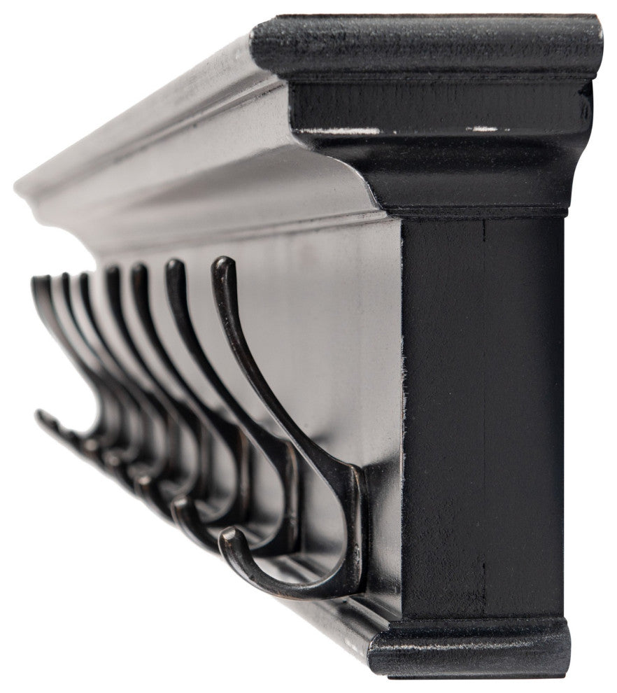 Rustic Antiqued Black and White Eight Hook Hanging Coat Rack