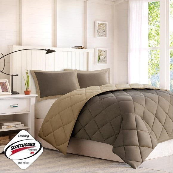Madison Park Microfiber Solid Comforter Mini Set, Brown, Twin/Twin Xl