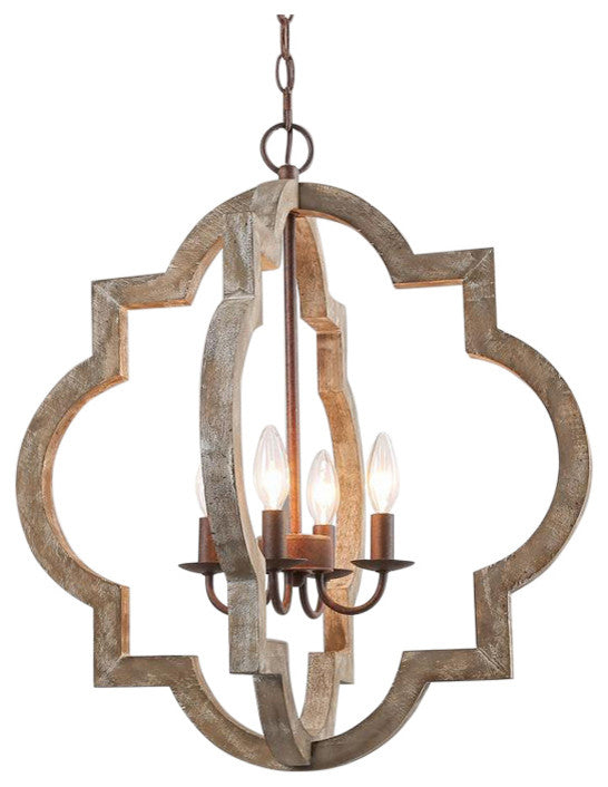 LNC Wood Farmhouse Rustic Lantern Chandeliers, Distressed White, 4 Lights