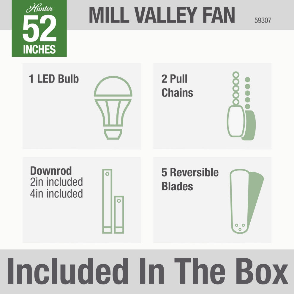 Hunter Fan Company  52" Mill Valley Ceiling Fan With Light, Matte Black