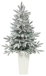 44" Flocked Manchester Spruce Faux Xmas Tree W/Lights & Bendable Branches