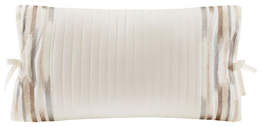 N Natori Hanae Embroidered Cotton Oblong Decorative Pillow, White