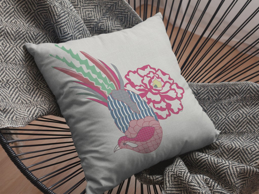 16 Pink White Peacock Suede Throw Pillow