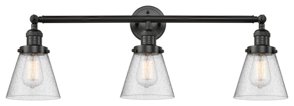Small Cone 3-Light Bath Fixture, Seedy Glass, Matte Black