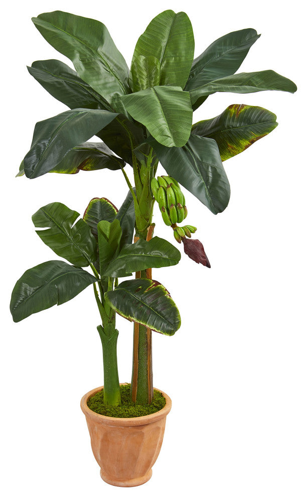 5" Double Stalk Banana Artificial Tree, Terracotta Planter