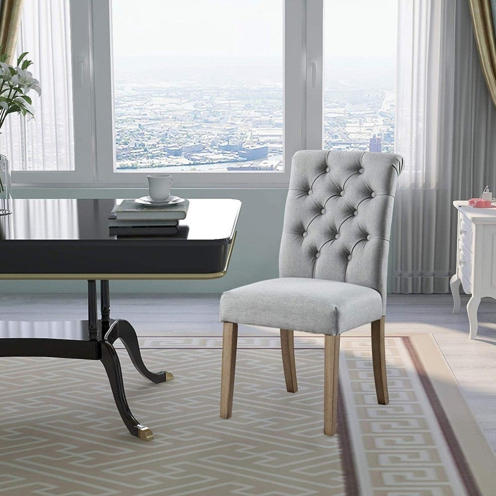 Button Tufted Armless Dining Room Chairs, Set of 2, Gray