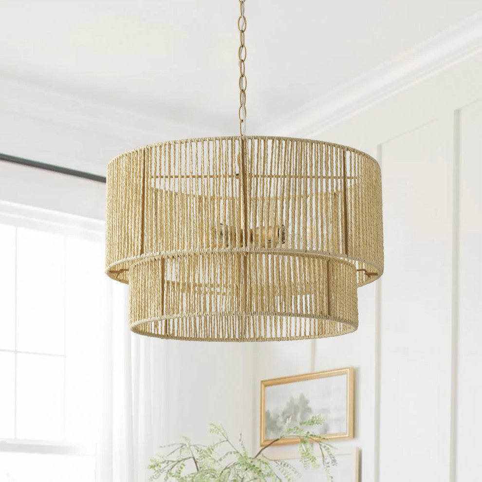 Farmhouse Gold 4-Light Paper Rope Craft Pendant Light