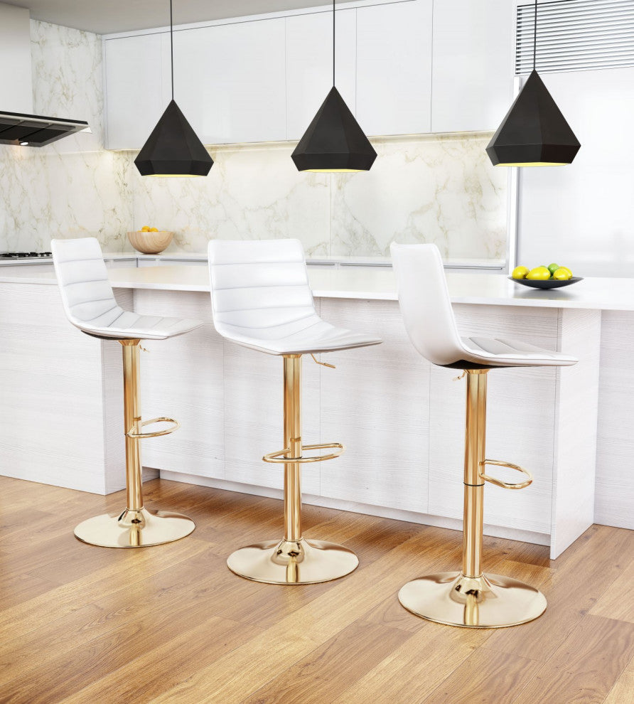 Bar Stool Chair Barstool, Steel Metal, Fabric, White, Gold, Kitchen Cafe Bistro