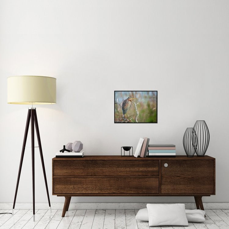 "Purple Heron" Framed Canvas Giclee by Milan Zygmunt, 23x17"