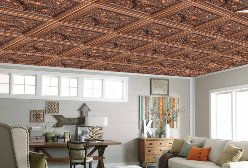 Antique Copper 3D Ceiling Panels, 2'x2', 100 Sq Ft, Pack of 25