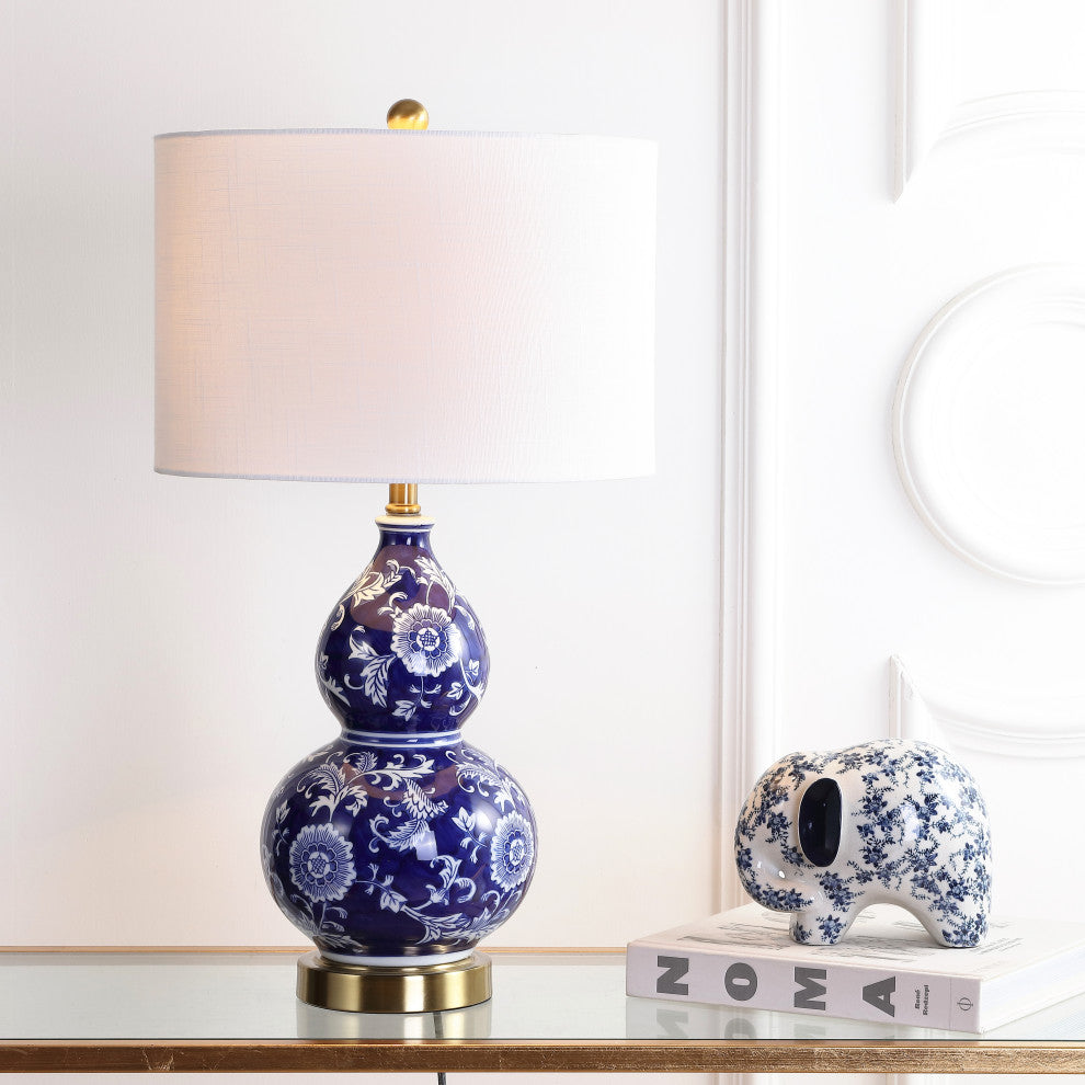 Lee 27" Ceramic Chinoiserie Table Lamp, Blue and White