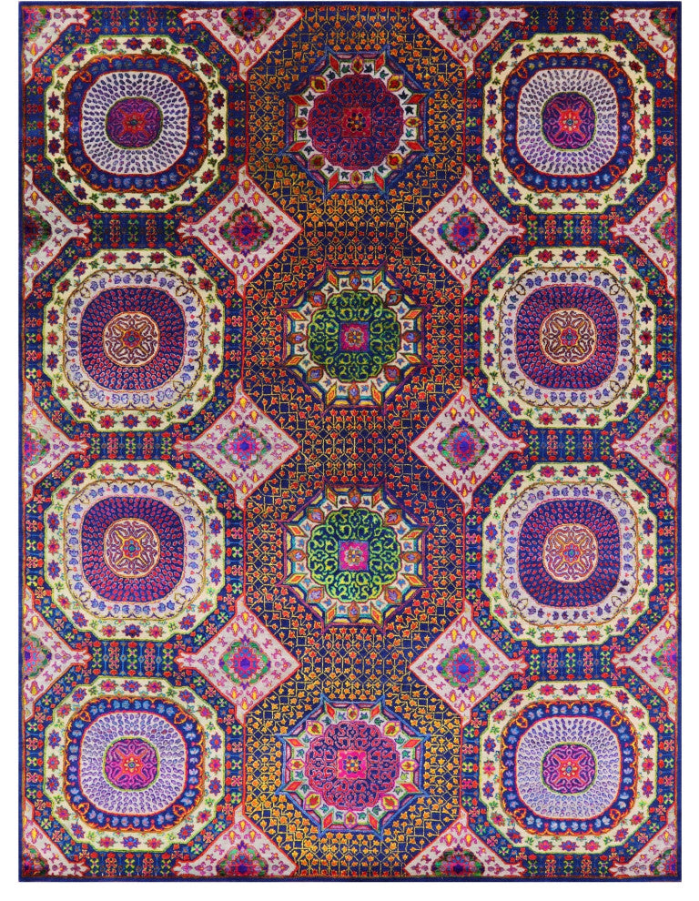 8' 10" X 12' 1" Handmade Mamluk Geometric Wool & Silk Rug - Q13739