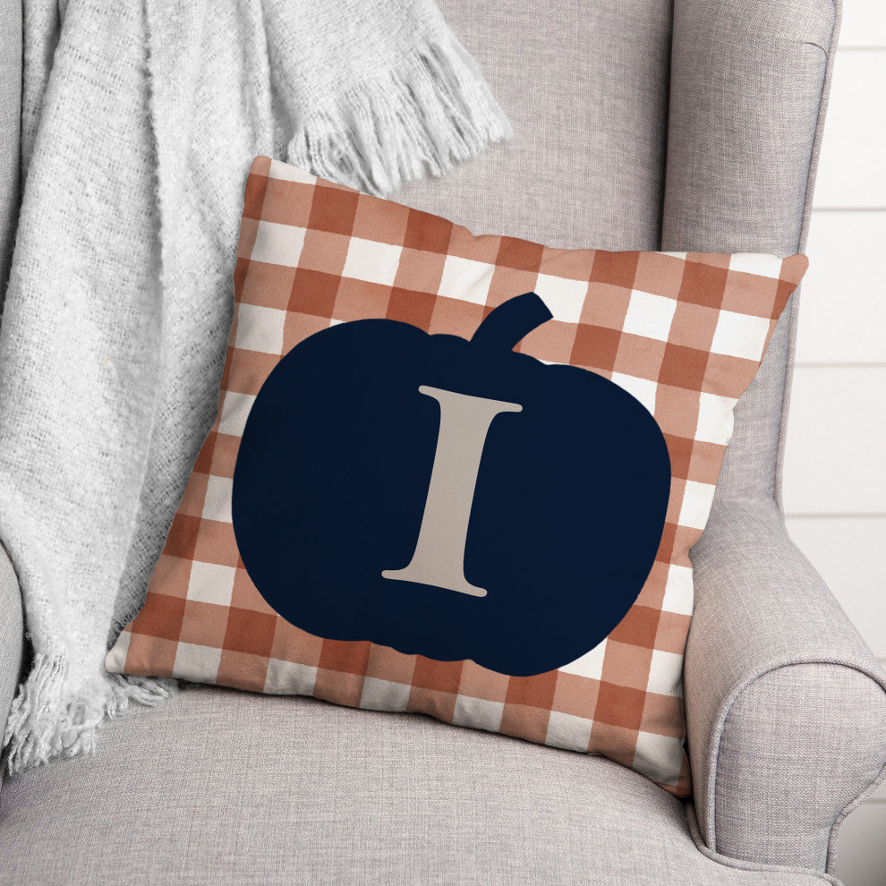 Blue Pumpkin Monogram I 18x18 Spun Poly Pillow