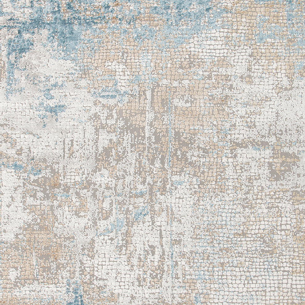 Haleena Alerra Gold/Blue Polyester Blend Area Rug, 8'6"x11'6"