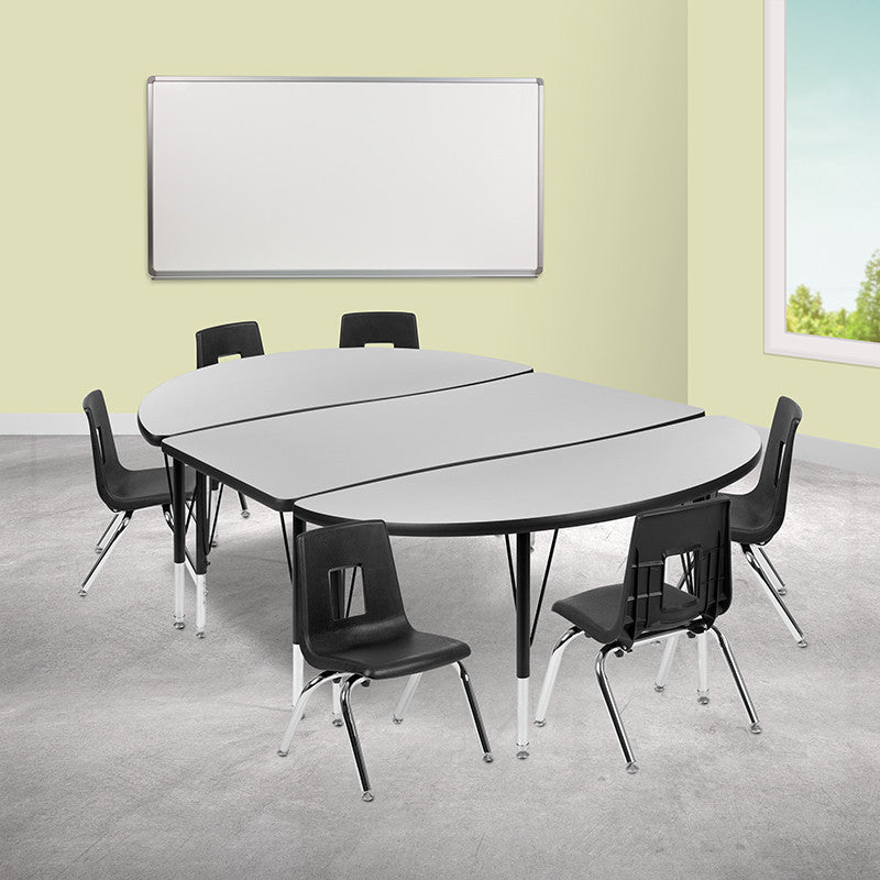76" Oval Wave Activity Table Set with 14" Student Stack Chairs, Grey