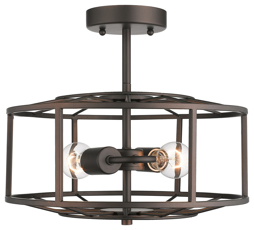 CHLOE Lighting IRONCLAD 2-Light Rubbed Bronze Ceiling Fixture 14"