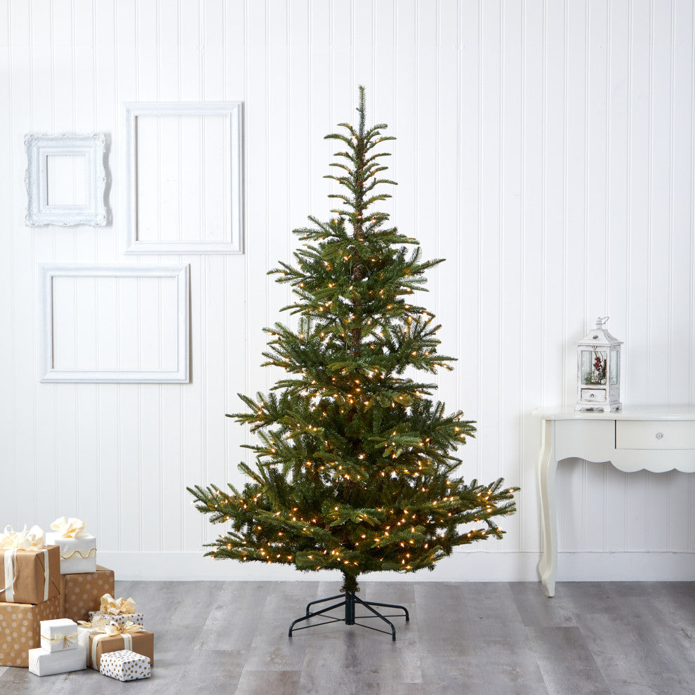 7.5' Layered Washington Spruce Faux Xmas Tree W/Lights & Bendable Branches