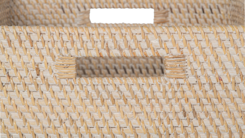 Loma Decorative Square Rattan Storage Basket With Handles, Honey-Brown, Latte