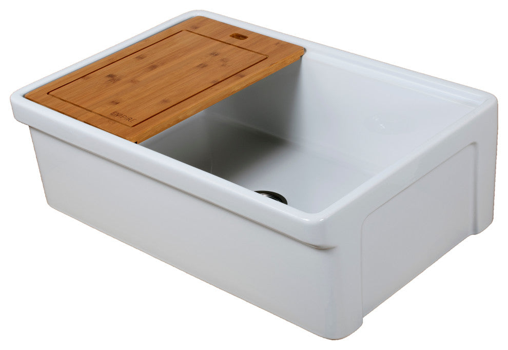 Tosca Reversible Farmhouse Single Bowl Sink, Cutting-Board, Grid, Strainer, 30"