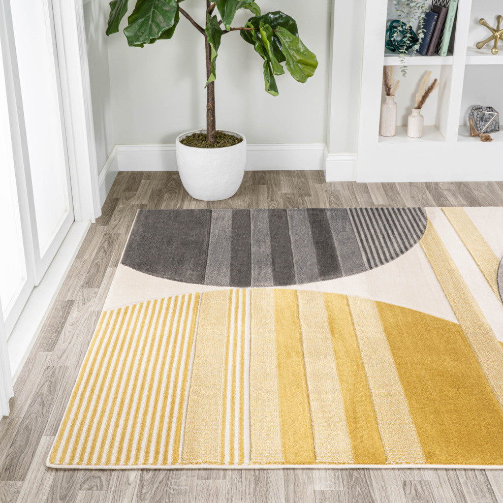 Nicky Geometric Striped Circles Gray/Yellow/Cream 5 ft. x 8 ft. Area Rug