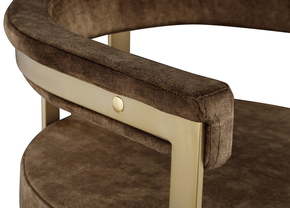 Marcello Upholstered Dining Chair, Brown, Velvet, Brushed Brass Finish