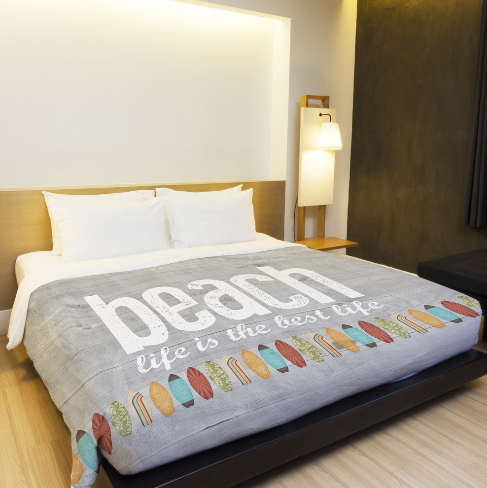 Beach Life, Gray Lightweight Full Queen Duvet Cover