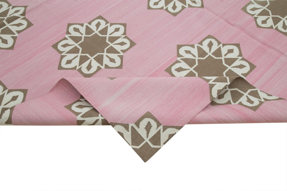 Rug N Carpet - Handmade Wool 8' 2'' x 9' 11'' Geometric Dhurrie Kilim Rug